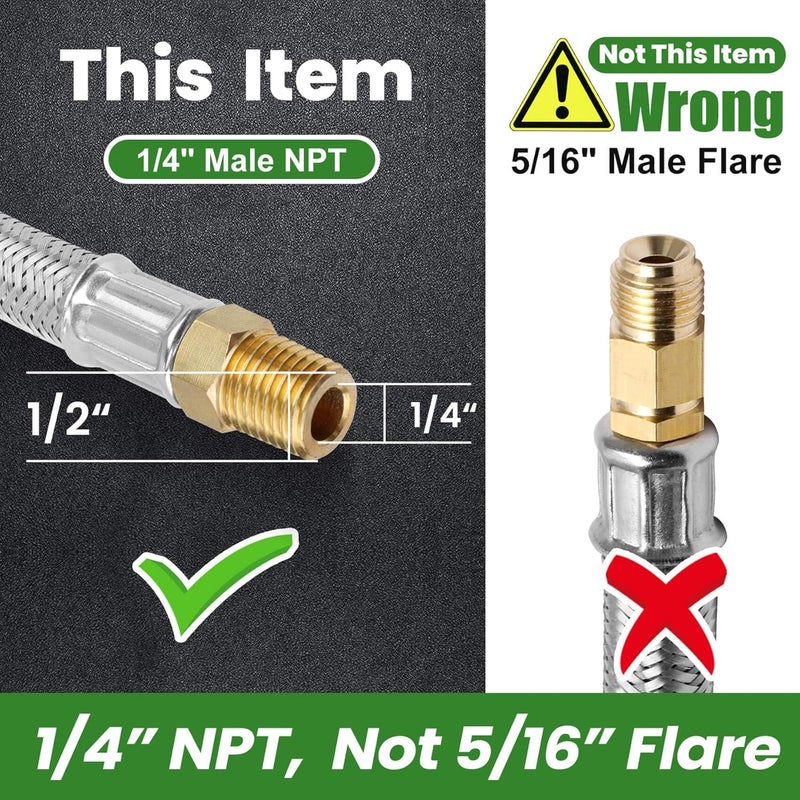 Aekops 15 inch RV Propane Hose Replacement with Gauge, 2 Pack Camper Propane Hose for Standard Two Stage Regulator, Stainless Steel Braided RV Gas H-ose for Camper- 1/4 Male NPT x QCC1, 350PSI - Image 2